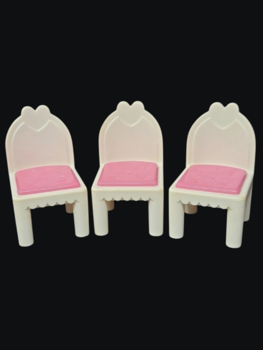 1990's Set Of 3 Vintage Playskool Dollhouse Pink and White Doll Chairs